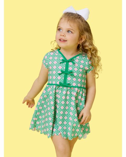 Pink Coastal Cane Active Short Sleeve Bow Dress & Bike Short Set