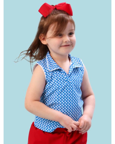 Tiny Blue Stars Sleeveless Polo Active Top