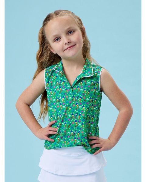 Tiny Parrot Palms Sleeveless Polo Active Top