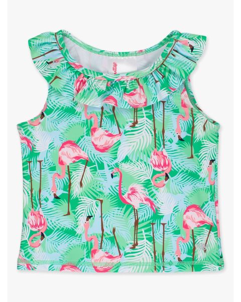 Green Vibrant Flamingo Active Ruffle Tank Top