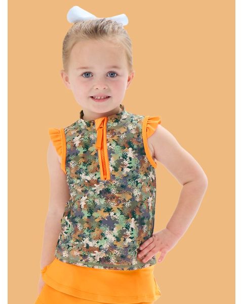 Classic Camo Sleeveless Zip Ruffle Sleeve Active Top