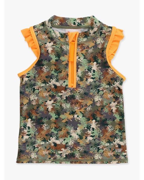 Classic Camo Sleeveless Zip Ruffle Sleeve Active Top