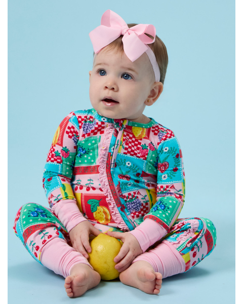 Picnic Party Convertible Ruffle One Piece Pajama, Bamboo Viscose
