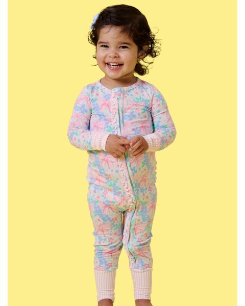Bow Blooms Convertible Ruffle One Piece Pajama, Bamboo Viscose