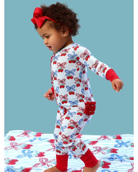 Berries & Bows Convertible Ruffle One Piece Pajama, Bamboo Viscose
