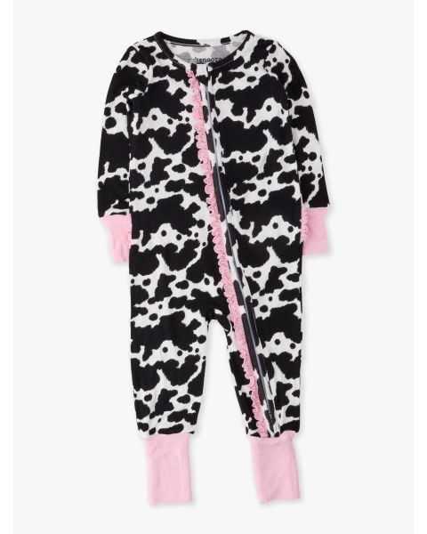 Moo Crew Convertible Ruffle One Piece Pajama, Bamboo Viscose
