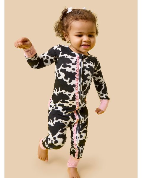 Moo Crew Convertible Ruffle One Piece Pajama, Bamboo Viscose