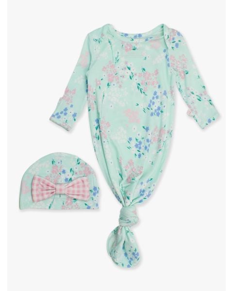 Mint Meadow Ruffle Knotted Sleep Gown & Hat Set