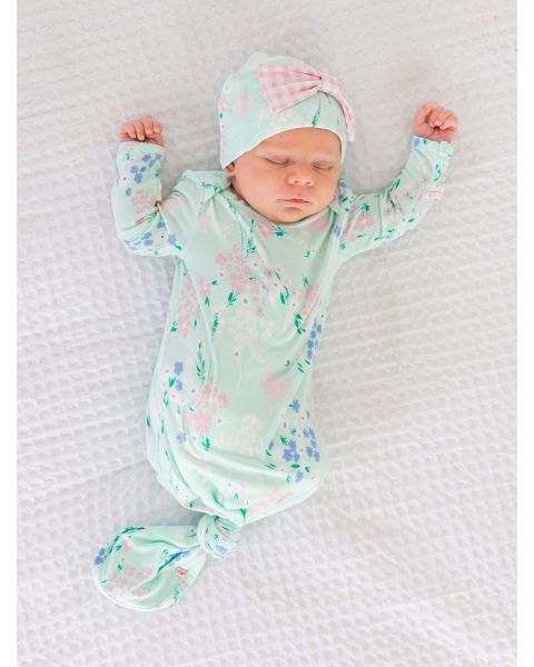 Mint Meadow Ruffle Knotted Sleep Gown & Hat Set