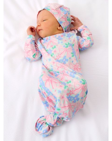 Bow Blooms Ruffle Knotted Sleep Gown & Hat Set, Bamboo Viscose