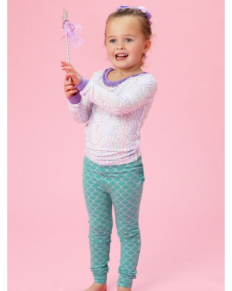 Magical Mermaid Ruffle Long Sleeve Pajama Set, Bamboo Viscose
