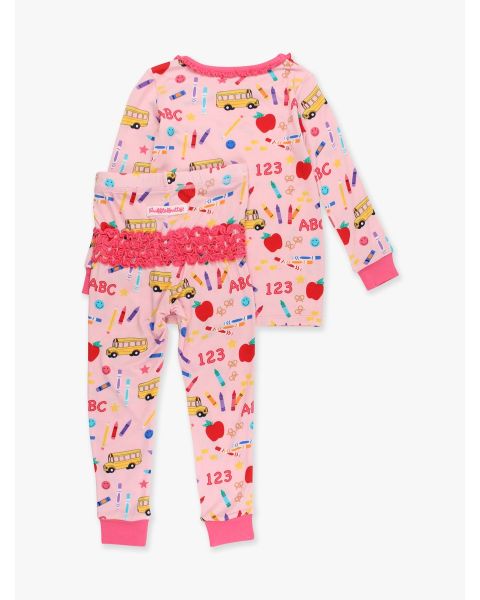 Pink School House Ruffle Long Sleeve Pajama Set