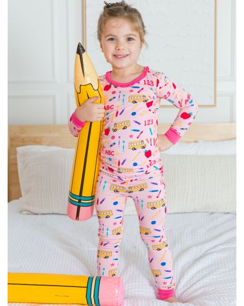 Pink School House Ruffle Long Sleeve Pajama Set