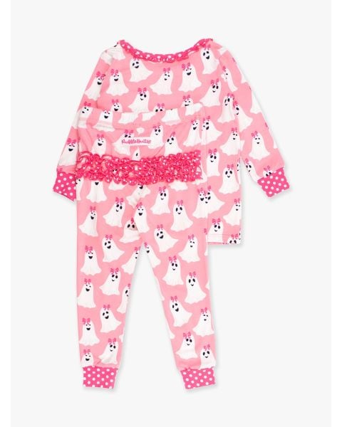 Ghostie Girls Ruffle Long Sleeve Pajama Set, Bamboo Viscose
