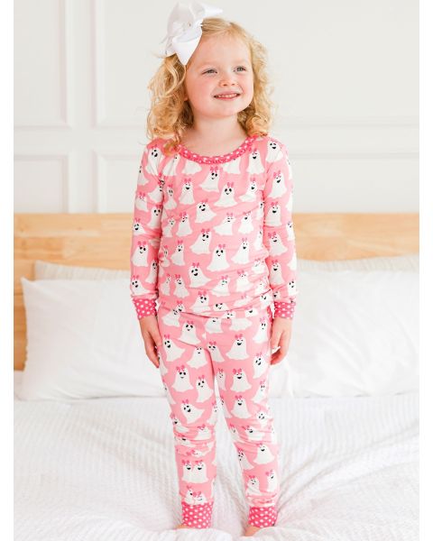 Ghostie Girls Ruffle Long Sleeve Pajama Set, Bamboo Viscose