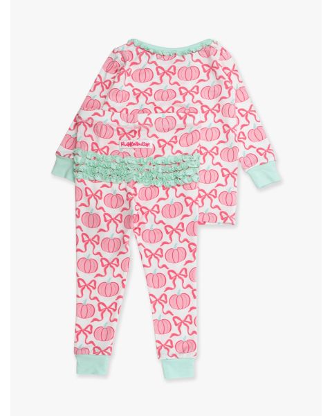 Pink Fairytale Pumpkins Ruffle Long Sleeve Pajama Set, Bamboo Viscose