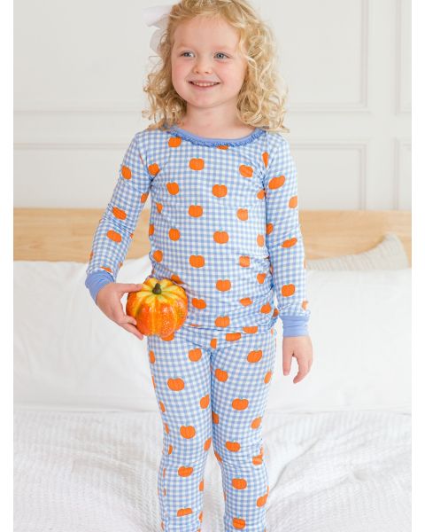 Pumpkin Patch Gingham Ruffle Long Sleeve Pajama Set, Bamboo Viscose