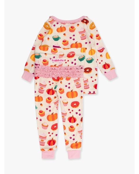 Fall Treats Ruffle Long Sleeve Pajama Set, Bamboo Viscose