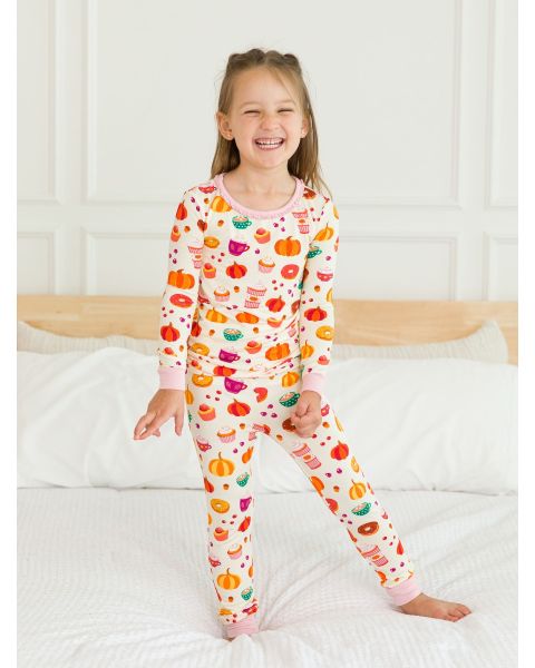 Fall Treats Ruffle Long Sleeve Pajama Set, Bamboo Viscose
