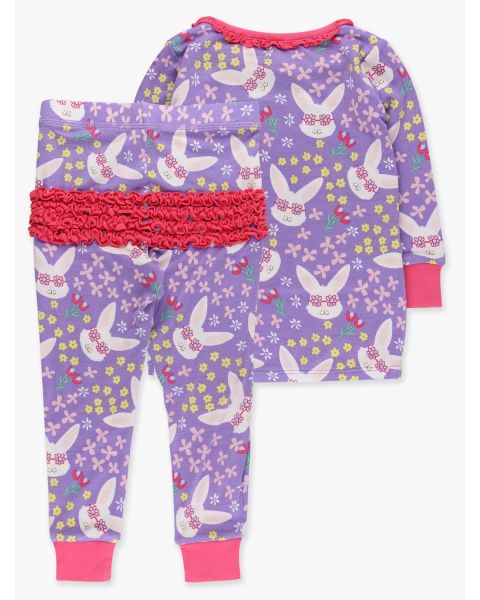 Purple Sunny Bunnies Ruffle Long Sleeve Pajama Set, Bamboo Viscose
