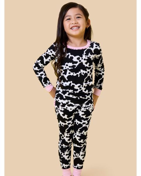 Moo Crew Ruffle Long Sleeve Pajama Set, Bamboo Viscose