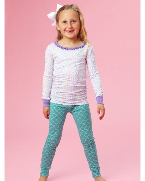 Magical Mermaid Girls Ruffle Long Sleeve Pajama Set, Bamboo Viscose