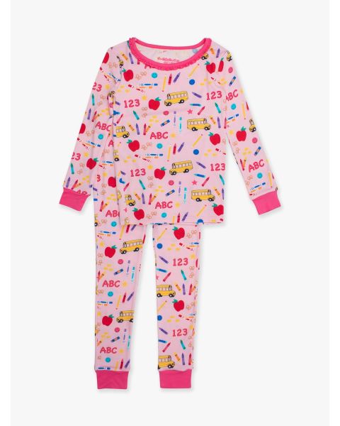 Pink School House Ruffle Long Sleeve Pajama Set