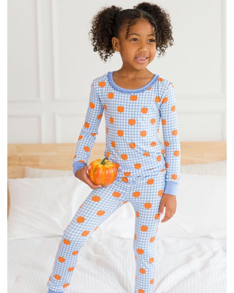 Pumpkin Patch Gingham Ruffle Long Sleeve Pajama Set