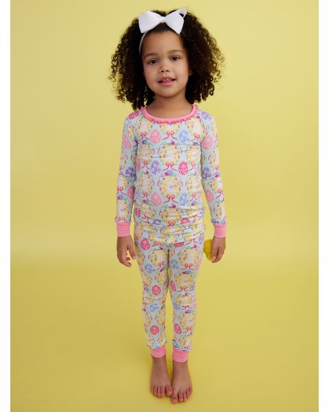 Bunnies in Bloom Ruffle Long Sleeve Pajama Set, Bamboo Viscose