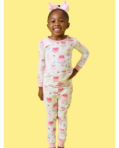 Cake Party Toddler Ruffle Long Sleeve Pajama Set, Modal Blend
