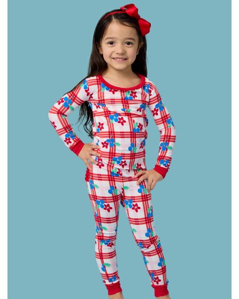 Red, White, & Blueberry Toddler Ruffle Long Sleeve Pajama Set, Modal Blend