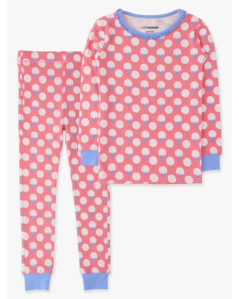 Pink Tee Time Girls Ruffle Long Sleeve Pajama Set, Modal Blend