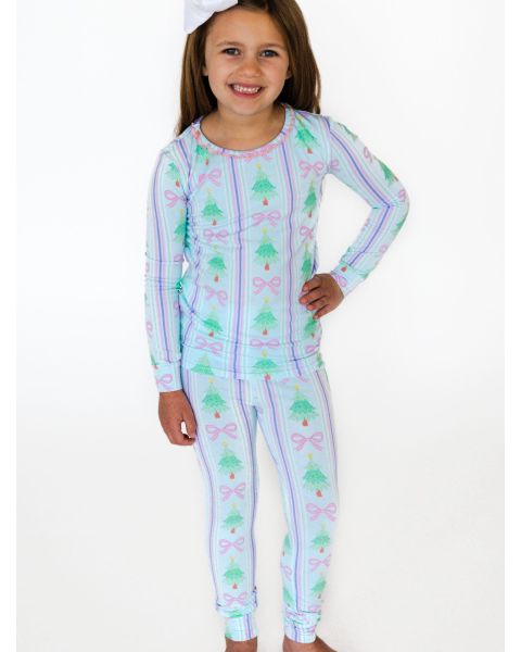 Merry Bow Dreams Ruffle Long Sleeve Pajama Set, Modal Blend
