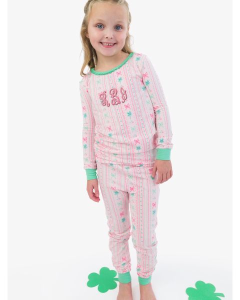 Clover Bows & Wishes Ruffle Long Sleeve Pajama Set, Modal Blend