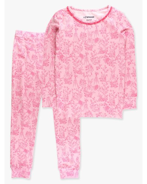 Pink Cottontail Toile Ruffle Long Sleeve Pajama Set, Modal Blend