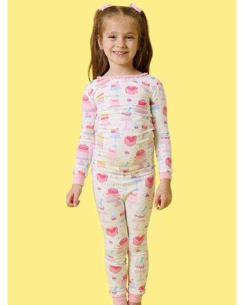 Cake Party Ruffle Long Sleeve Pajama Set, Modal Blend