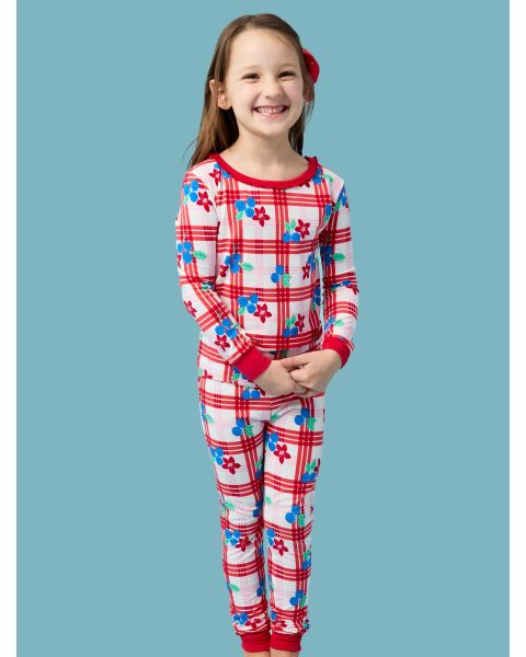 Red, White, & Blueberry Ruffle Long Sleeve Pajama Set, Modal Blend
