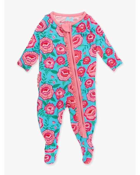Bright Blossoms Ruffle One Piece Footie Pajama, Bamboo Viscose