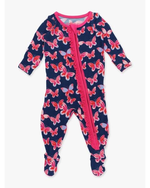 Butterfly Bliss Ruffle One Piece Footie Pajama, Bamboo Viscose