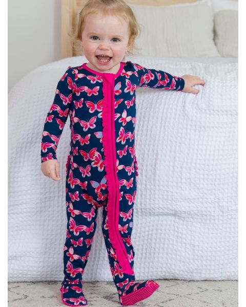 Butterfly Bliss Ruffle One Piece Footie Pajama, Bamboo Viscose