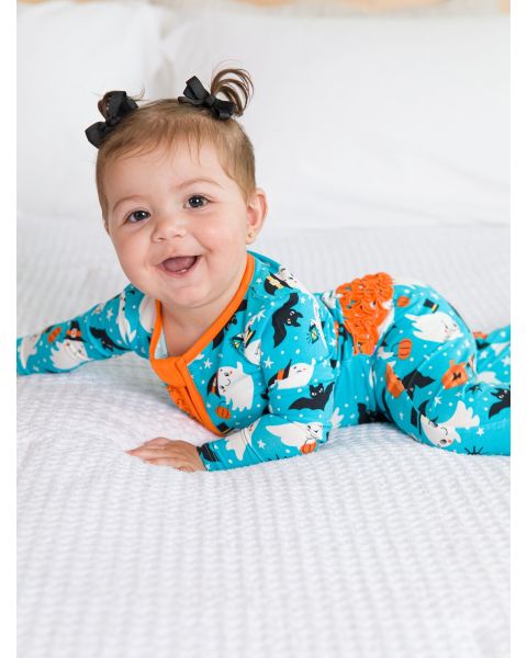 Happy Halloween Ruffle One Piece Footie Pajama, Bamboo Viscose