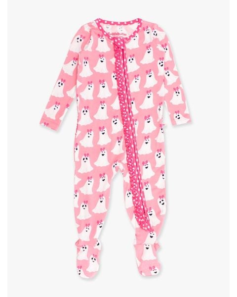 Ghostie Girls Ruffle One Piece Footie Pajama, Bamboo Viscose