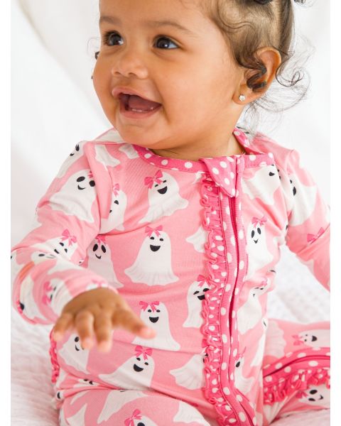 Ghostie Girls Ruffle One Piece Footie Pajama, Bamboo Viscose