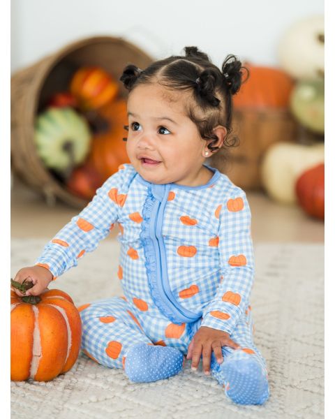 Pumpkin Patch Gingham Ruffle One Piece Footie Pajama, Bamboo Viscose