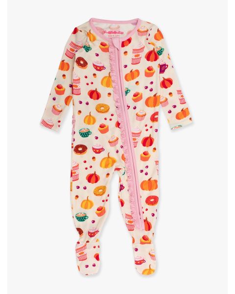 Fall Treats Ruffle One Piece Footie Pajama, Bamboo Viscose