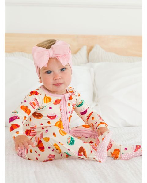 Fall Treats Ruffle One Piece Footie Pajama, Bamboo Viscose