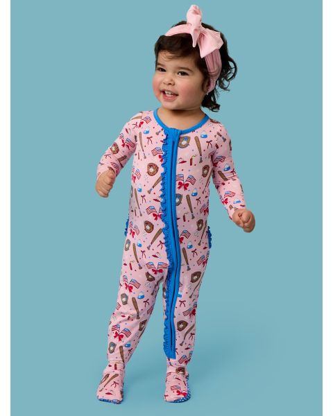 Pink Stars & Strikes Ruffle One Piece Footie Pajamas
