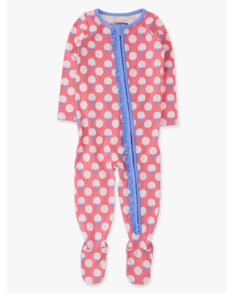 Pink Tee Time Ruffle One Piece Footie Pajamas, Modal Blend