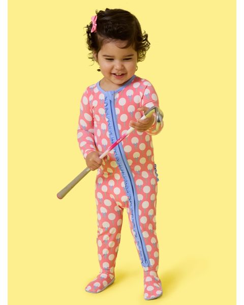 Pink Tee Time Ruffle One Piece Footie Pajamas, Modal Blend