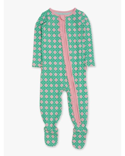 Pink Coastal Cane Ruffle One Piece Footie Pajamas, Modal Blend